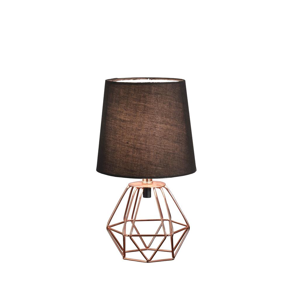 11” Geometric Black And Pink Metal Table Lamp. Picture 2