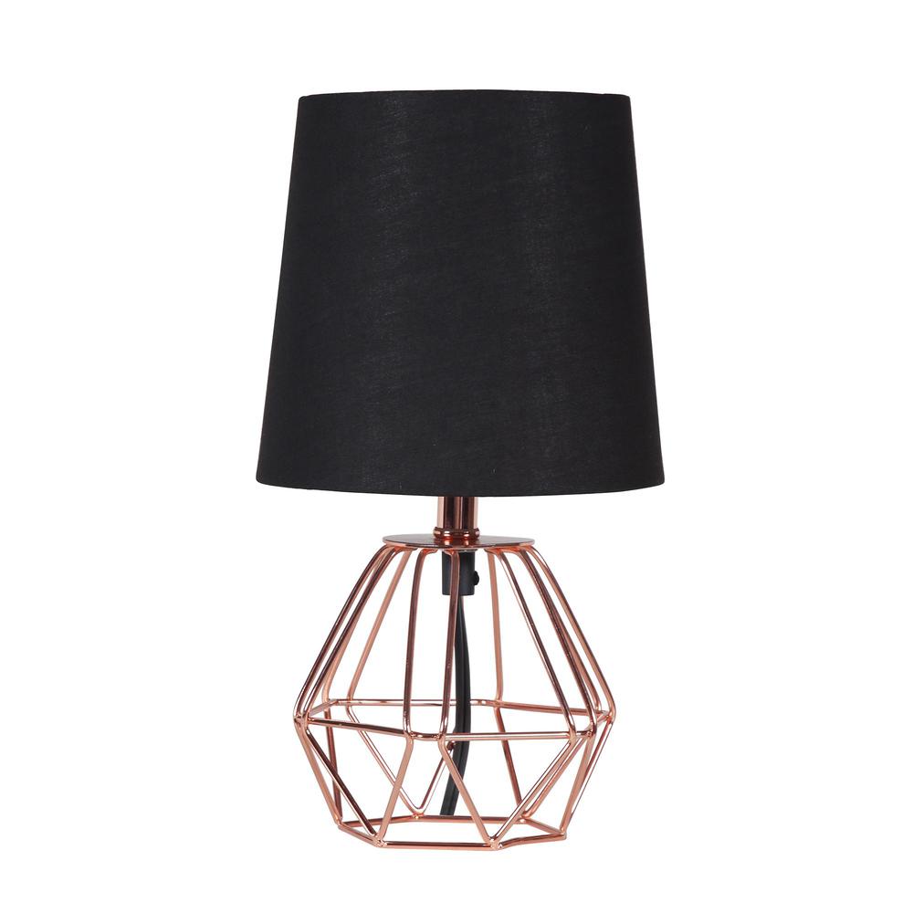 11” Geometric Black And Pink Metal Table Lamp. Picture 4