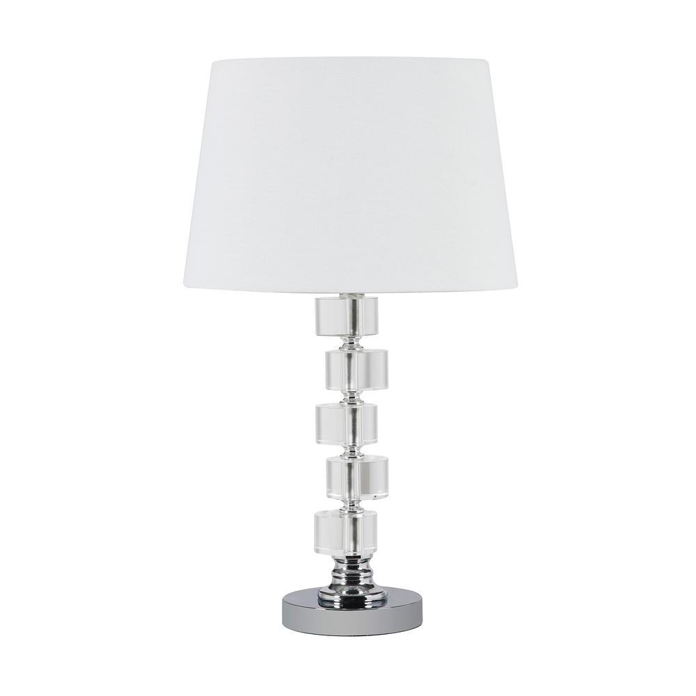 20" Silver Crystal Stacked Geo Cubes Table Lamp With White Classic Empire Shade. Picture 1
