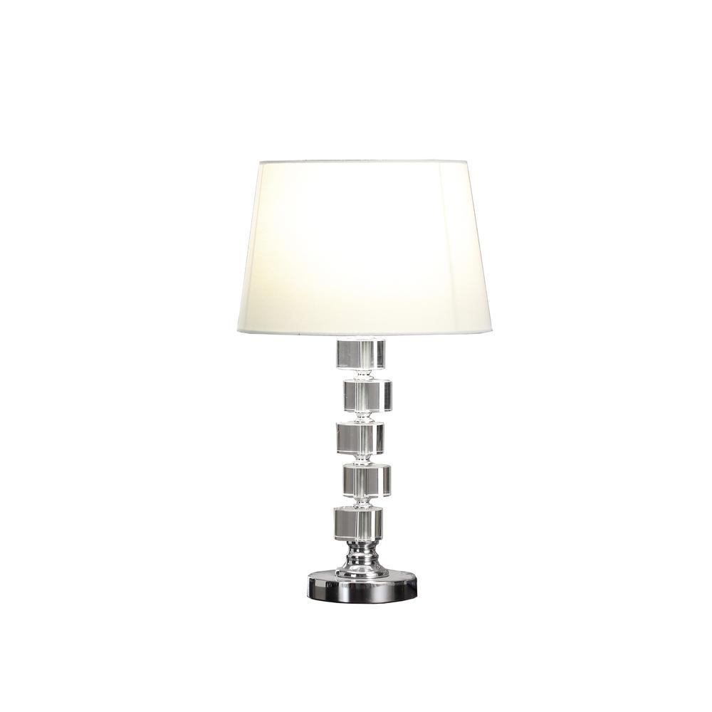 20" Silver Crystal Stacked Geo Cubes Table Lamp With White Classic Empire Shade. Picture 2