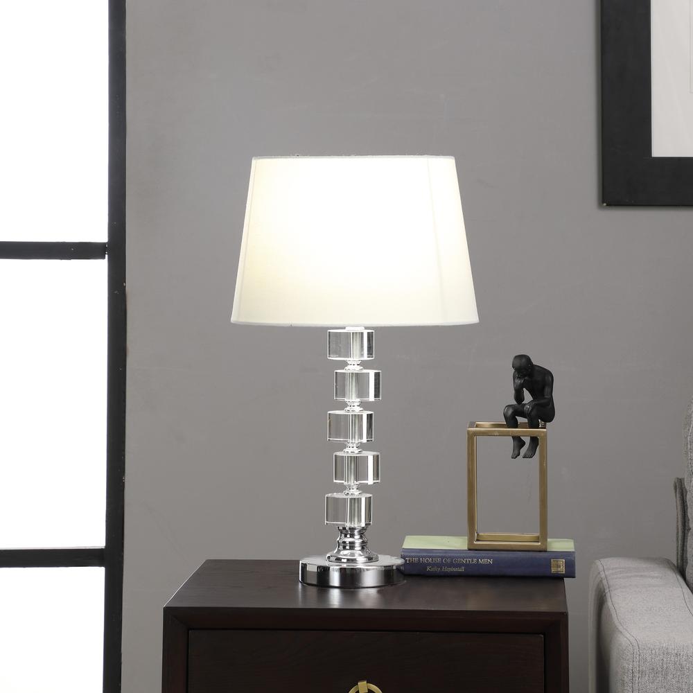 20" Silver Crystal Stacked Geo Cubes Table Lamp With White Classic Empire Shade. Picture 3