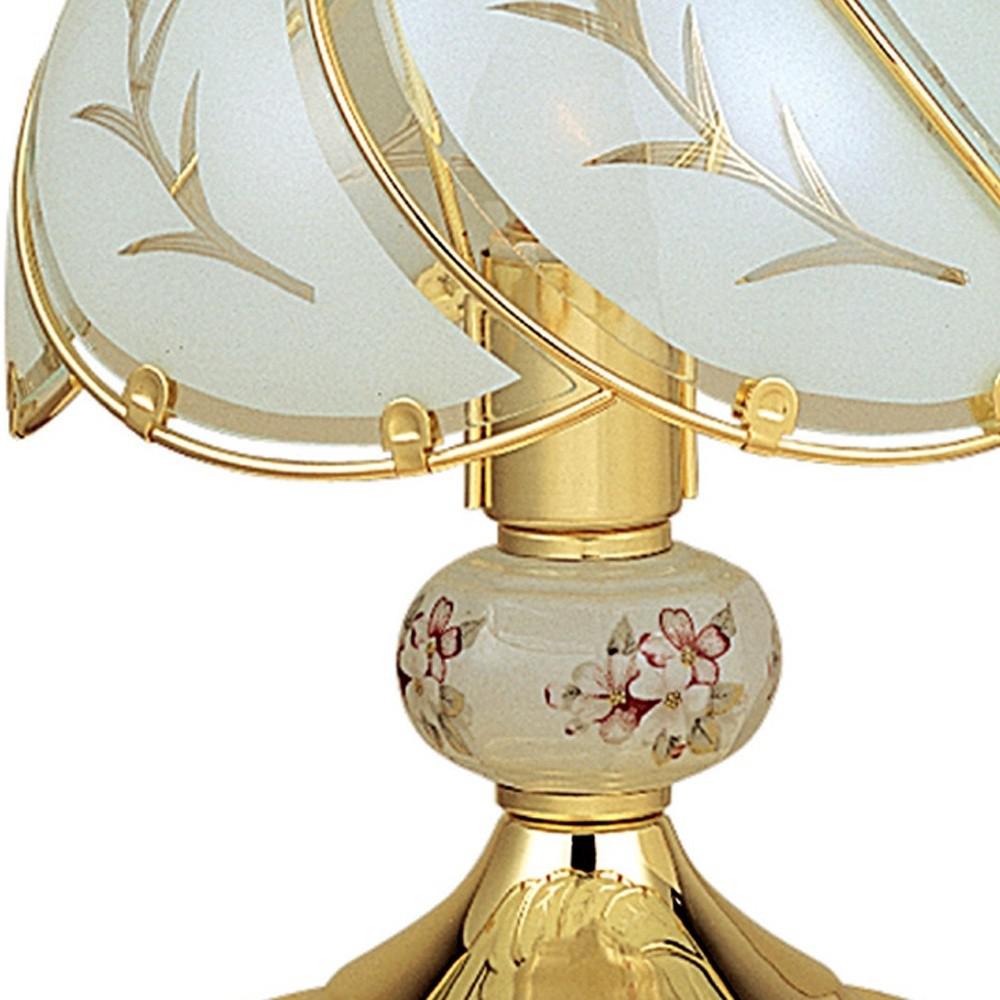 14” Stylish White And Gold Floral Glass Table Lamp. Picture 3
