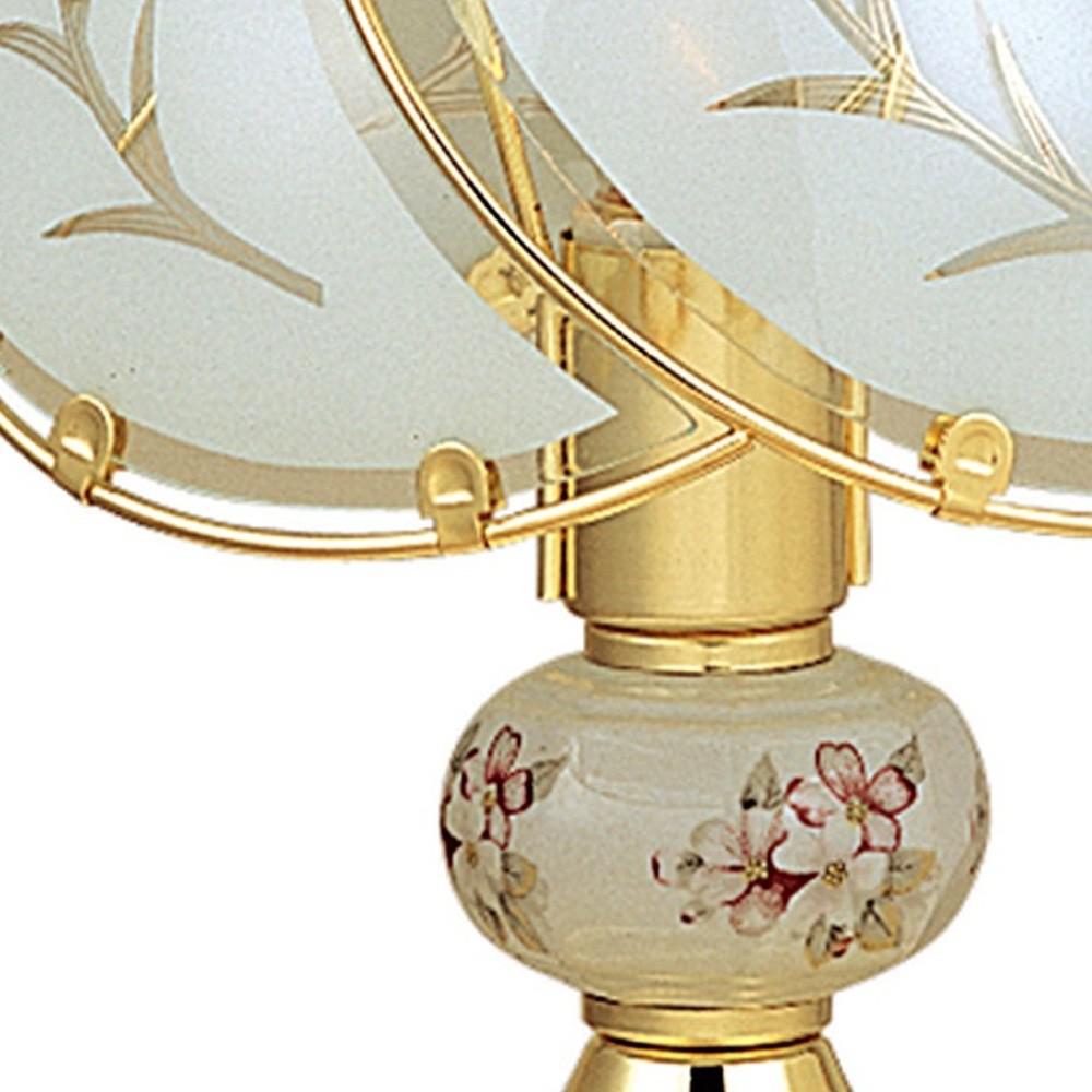 14” Stylish White And Gold Floral Glass Table Lamp. Picture 4