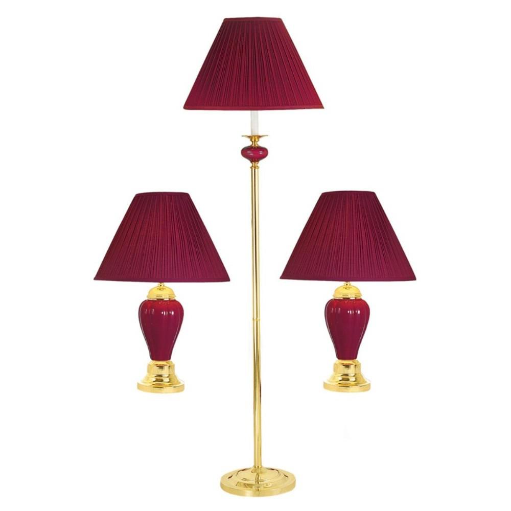 Set Of Three 64" Gold Ceramic Bedside Floor and Table Lamp Set. Picture 3