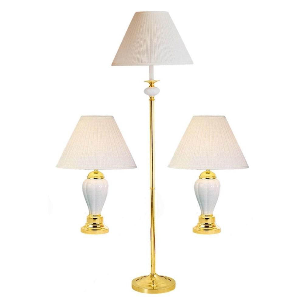 Set Of Three 64" Gold and White Ceramic Bedside Floor and Table Lamp Set. Picture 2
