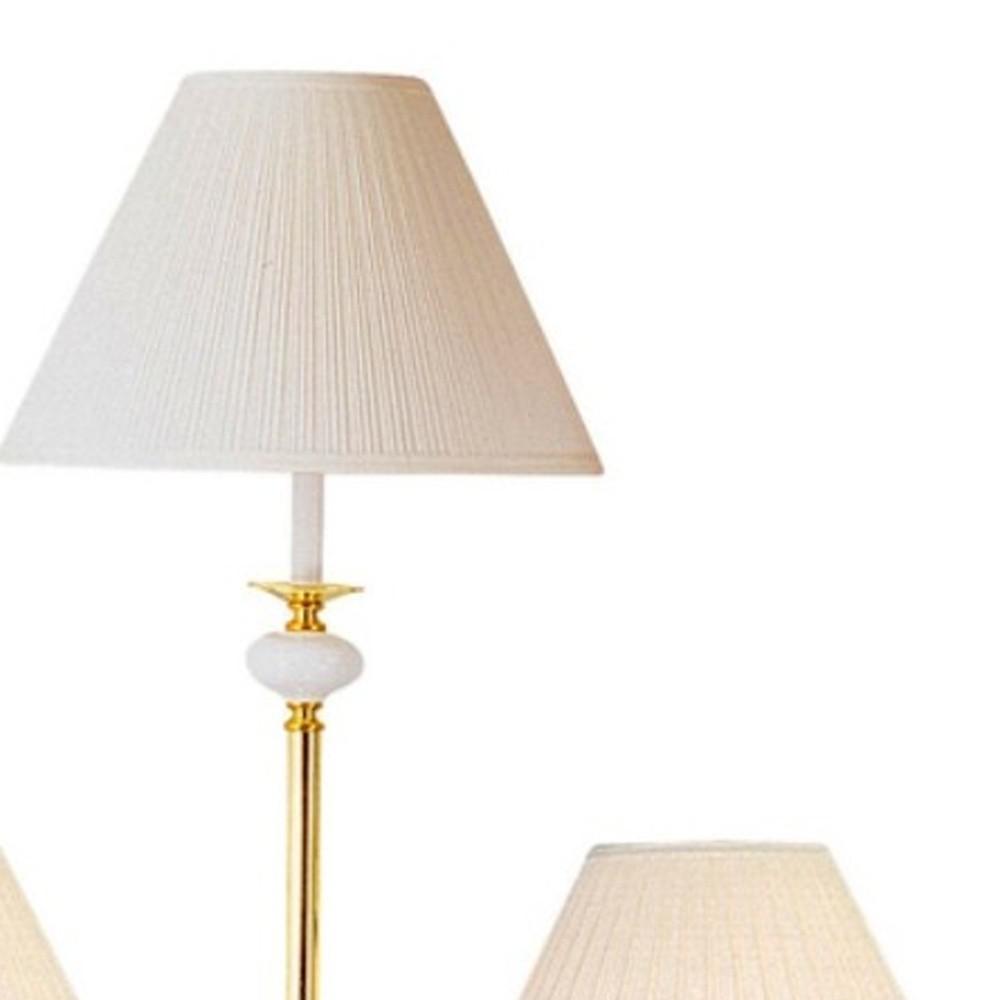 Set Of Three 64" Gold and White Ceramic Bedside Floor and Table Lamp Set. Picture 5