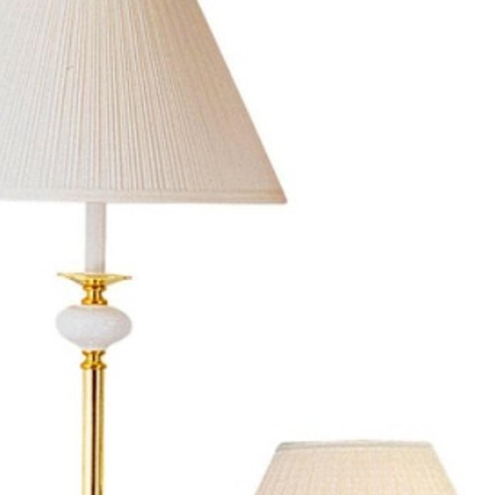 Set Of Three 64" Gold and White Ceramic Bedside Floor and Table Lamp Set. Picture 4