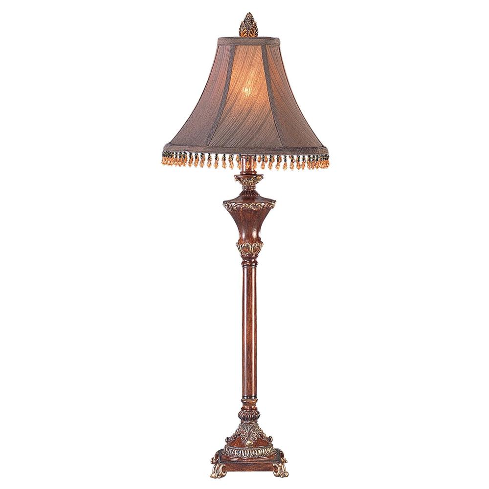30" Bronze Polyresin Table Lamp With Brown Bell Shade with Hanging Beads. Picture 2
