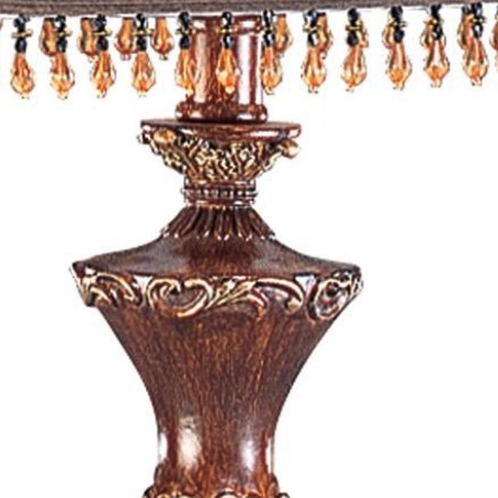 30" Bronze Polyresin Table Lamp With Brown Bell Shade with Hanging Beads. Picture 3