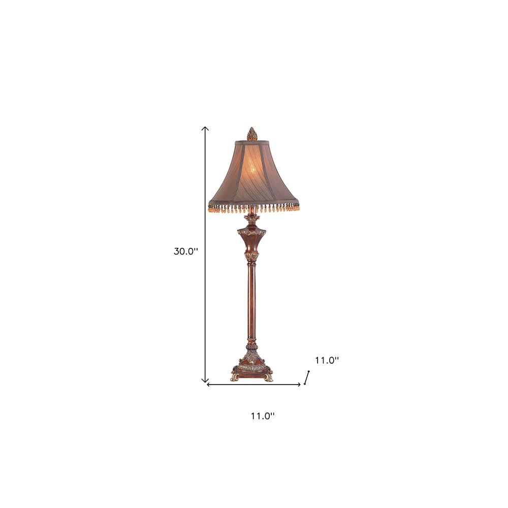 30" Bronze Polyresin Table Lamp With Brown Bell Shade with Hanging Beads. Picture 5