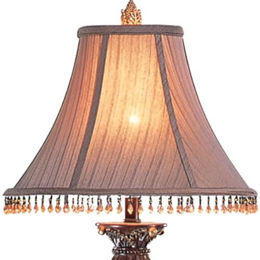 32" Bronze Urn Table Lamp With Brown Bell Shade and Hanging Beads. Picture 3