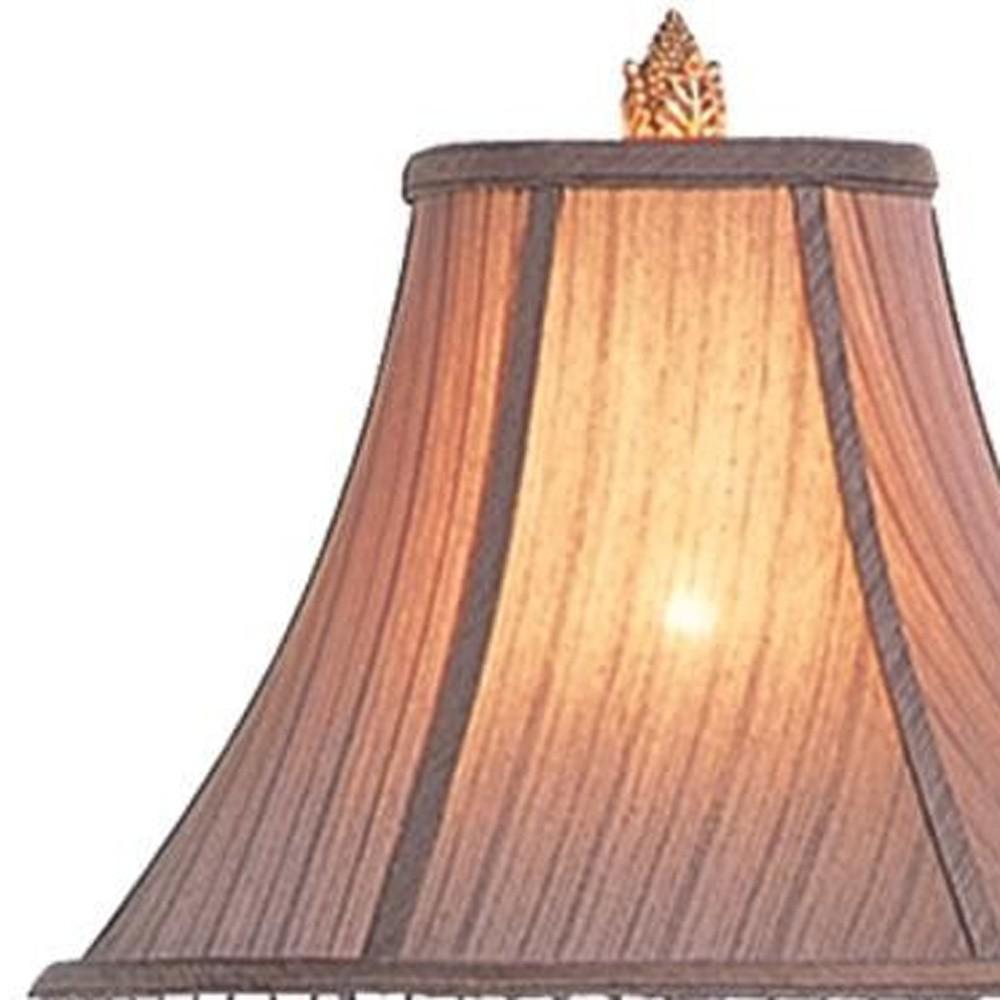 32" Bronze Urn Table Lamp With Brown Bell Shade and Hanging Beads. Picture 4