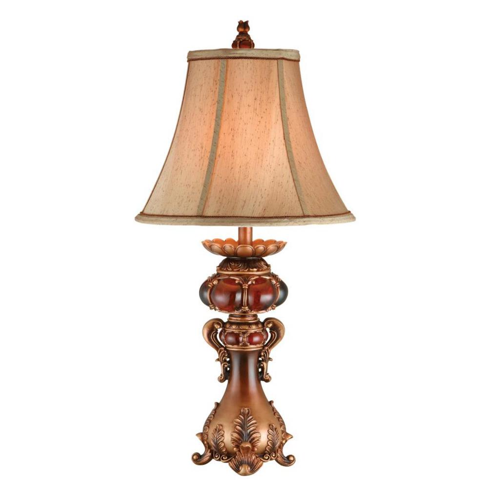 Antique Inspired Table Lamp with Linen Lamp Shade. Picture 1