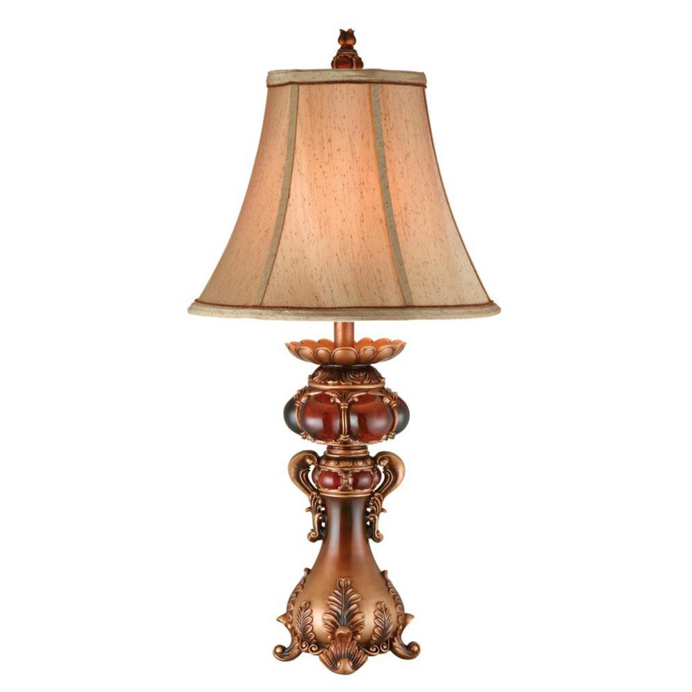 Antique Inspired Table Lamp with Linen Lamp Shade. Picture 2