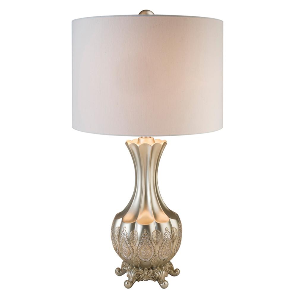 Elegant Silver Table Lamp With White Linen Lamp Shade. Picture 2