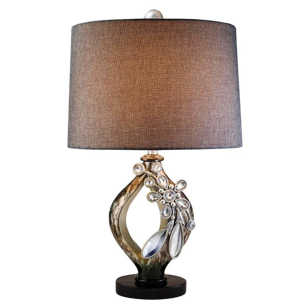 Brown and Gold Faux Crystal Glam Accent Table Lamp. Picture 1