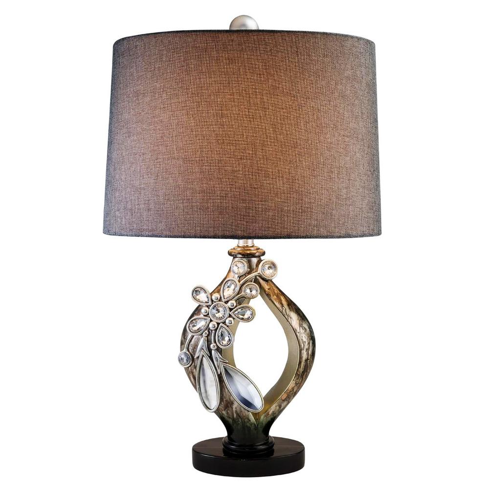 Brown and Gold Faux Crystal Glam Accent Table Lamp. Picture 2
