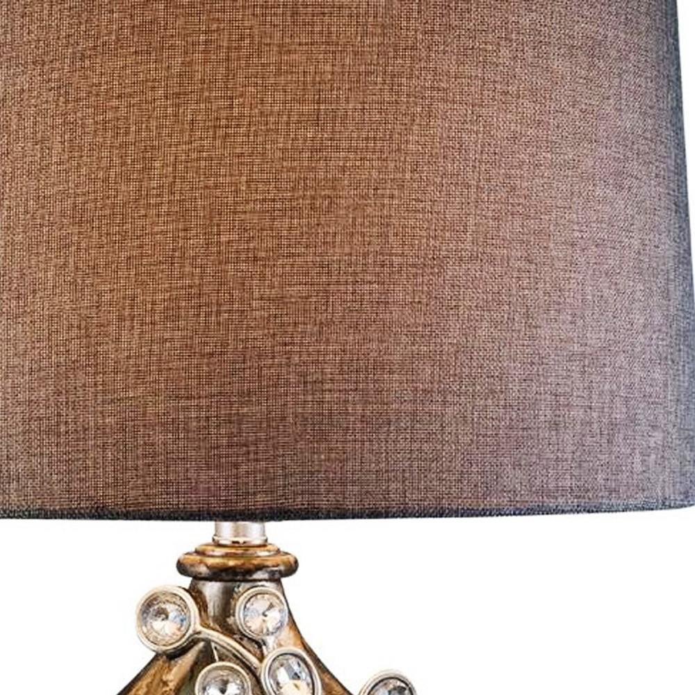 Brown and Gold Faux Crystal Glam Accent Table Lamp. Picture 4