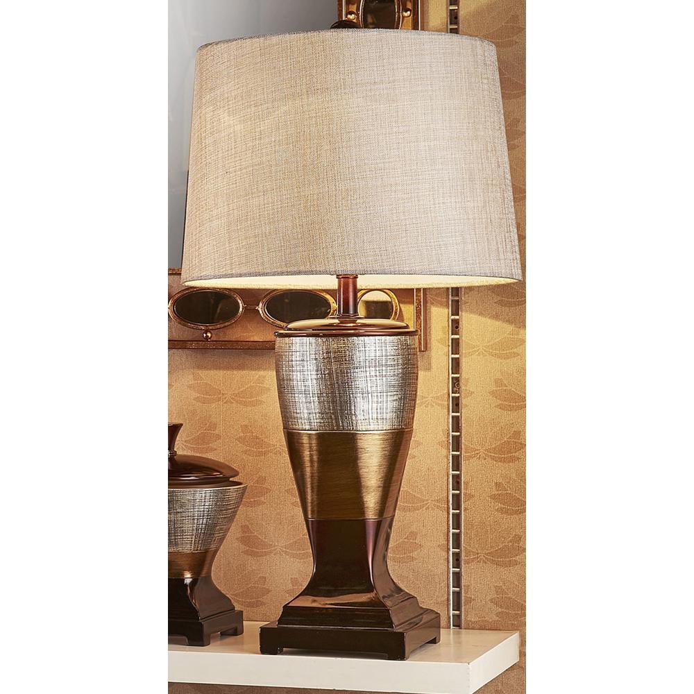 Exotic Brown and Gold Wide Stripe Table Lamp. Picture 2