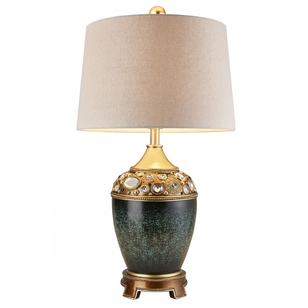 Marble Footed Table Lamp with Green Accents. The main picture.