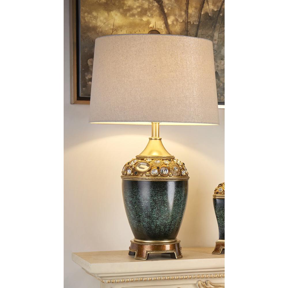 Marble Footed Table Lamp with Green Accents. Picture 2