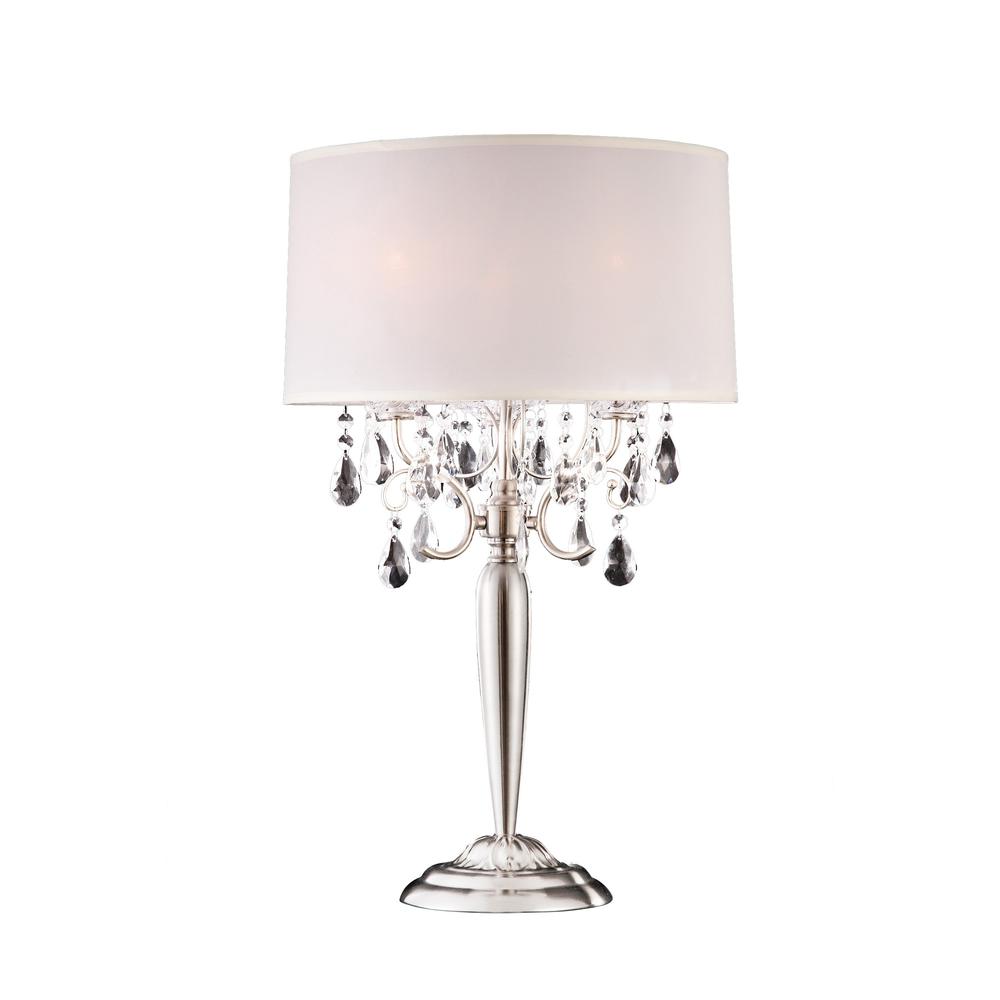 Glam Silver Scroll Chandelier Faux Crystal Table Lamp. Picture 1