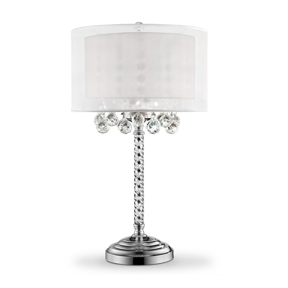 Chic Silver Tall Table Lamp with Crystal Accents and Silver Shade. Picture 1