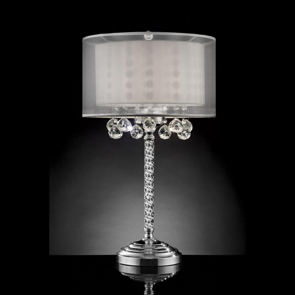 Chic Silver Tall Table Lamp with Crystal Accents and Silver Shade. Picture 2
