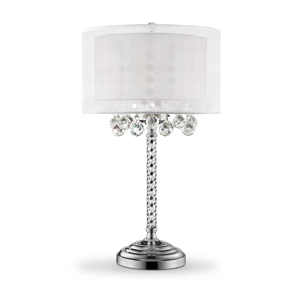 Chic Silver Tall Table Lamp with Crystal Accents and Silver Shade. Picture 4