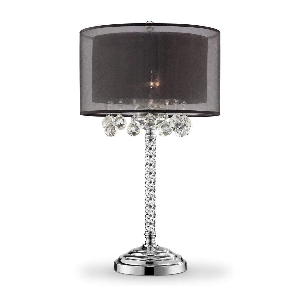 Contempo Silver Table Lamp with Black Shade and Crystal Accents. Picture 1