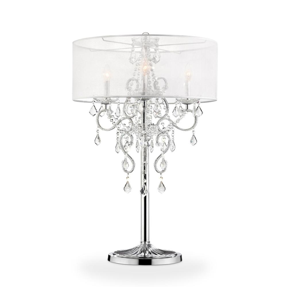 Glam Silver Faux Crystal Accent Table Lamp with See Thru Shade. Picture 1