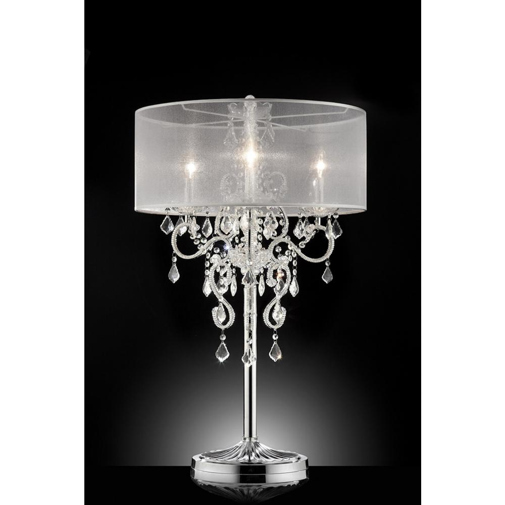 Glam Silver Faux Crystal Accent Table Lamp with See Thru Shade. Picture 2