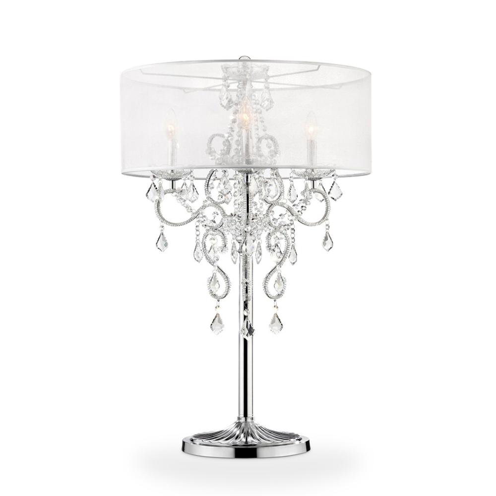 Glam Silver Faux Crystal Accent Table Lamp with See Thru Shade. Picture 3