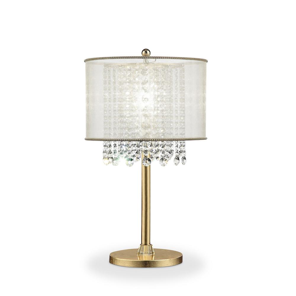Primo Gold Finish Table Lamp with Crystal Accents and White Shade. Picture 1