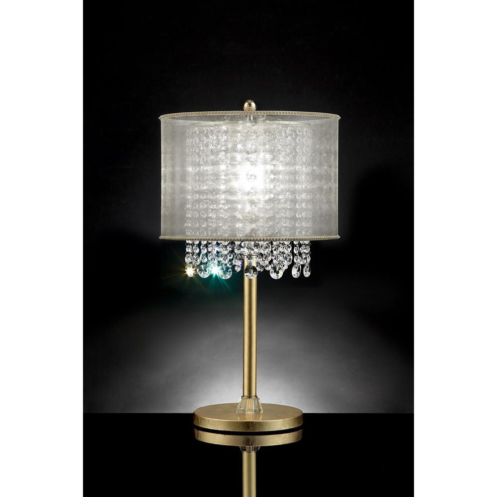 Primo Gold Finish Table Lamp with Crystal Accents and White Shade. Picture 2