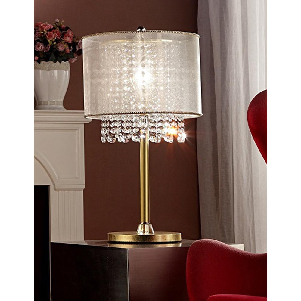Primo Gold Finish Table Lamp with Crystal Accents and White Shade. Picture 3