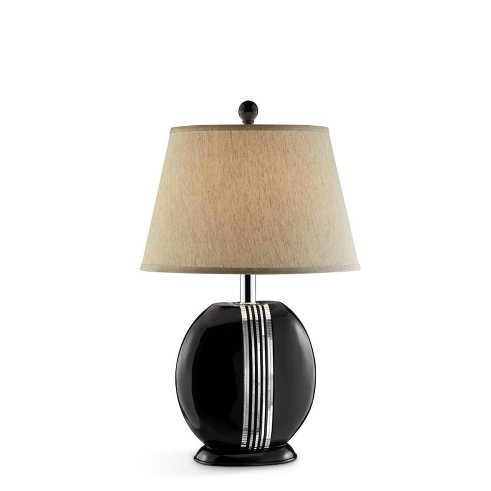 Black Polyresin Lamp with Beige Fabric Shade. The main picture.