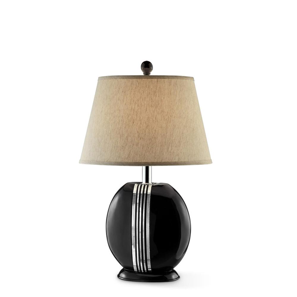 Black Polyresin Lamp with Beige Fabric Shade. Picture 2