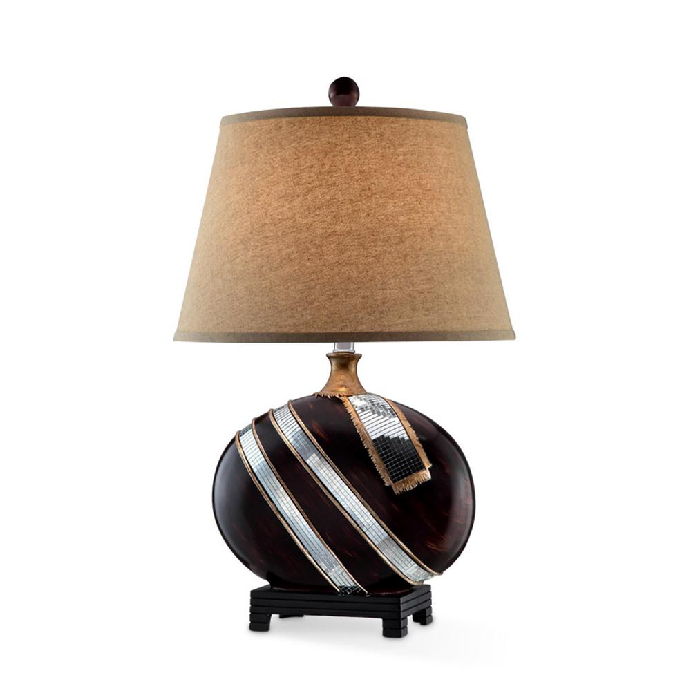 Dark Brown Polyresin Lamp with Beige Fabric Shade. Picture 2