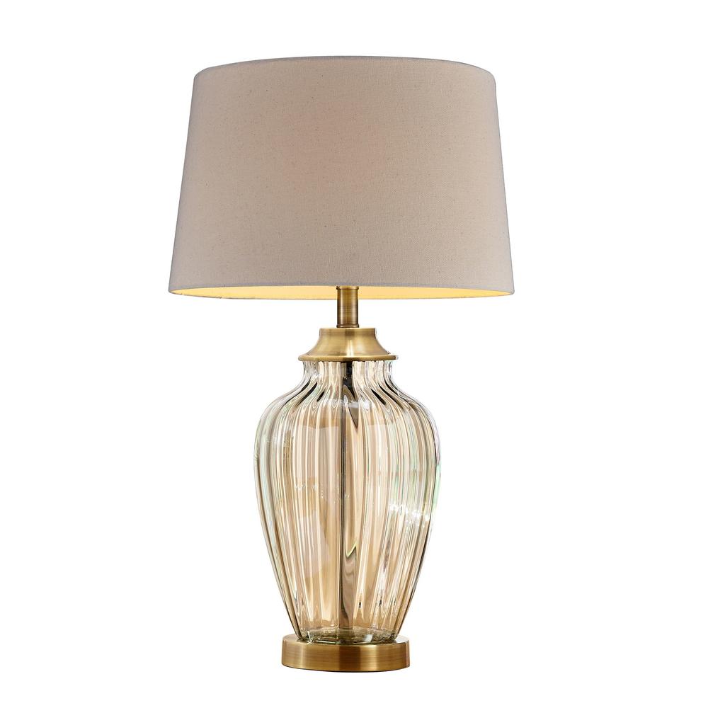Golden Hue Glass Table Lamp with Cream Fabric Shade. Picture 3