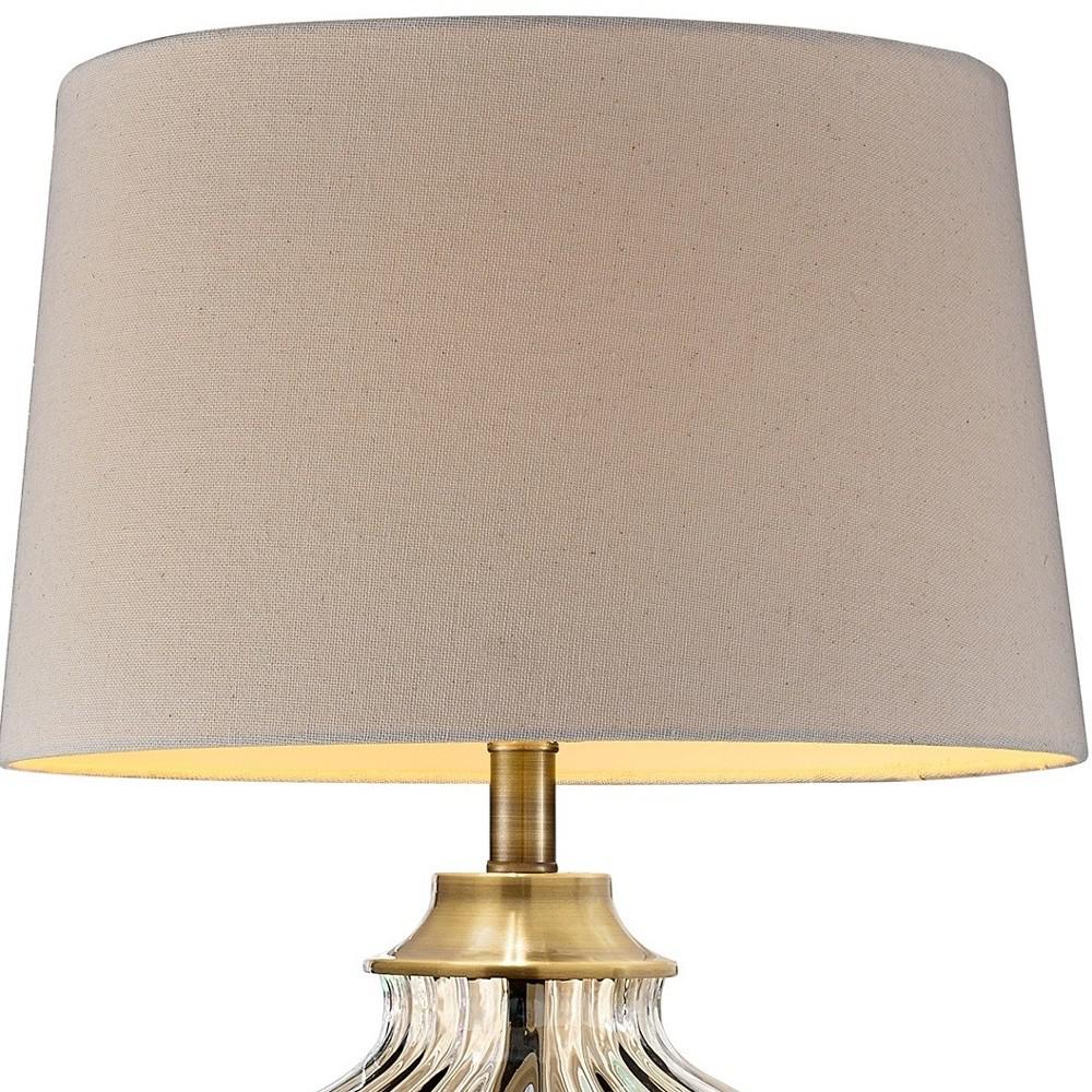 Golden Hue Glass Table Lamp with Cream Fabric Shade. Picture 4