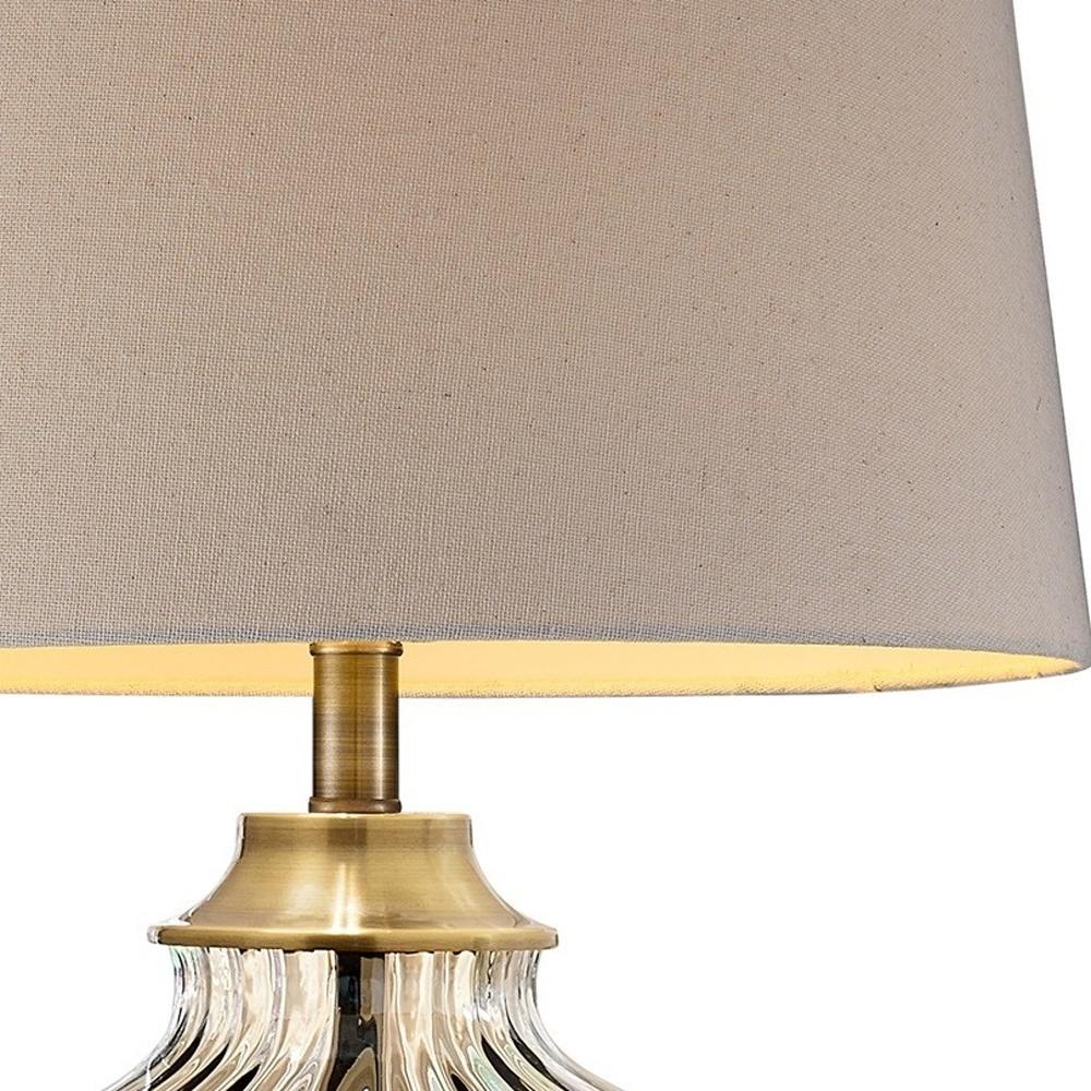 Golden Hue Glass Table Lamp with Cream Fabric Shade. Picture 5