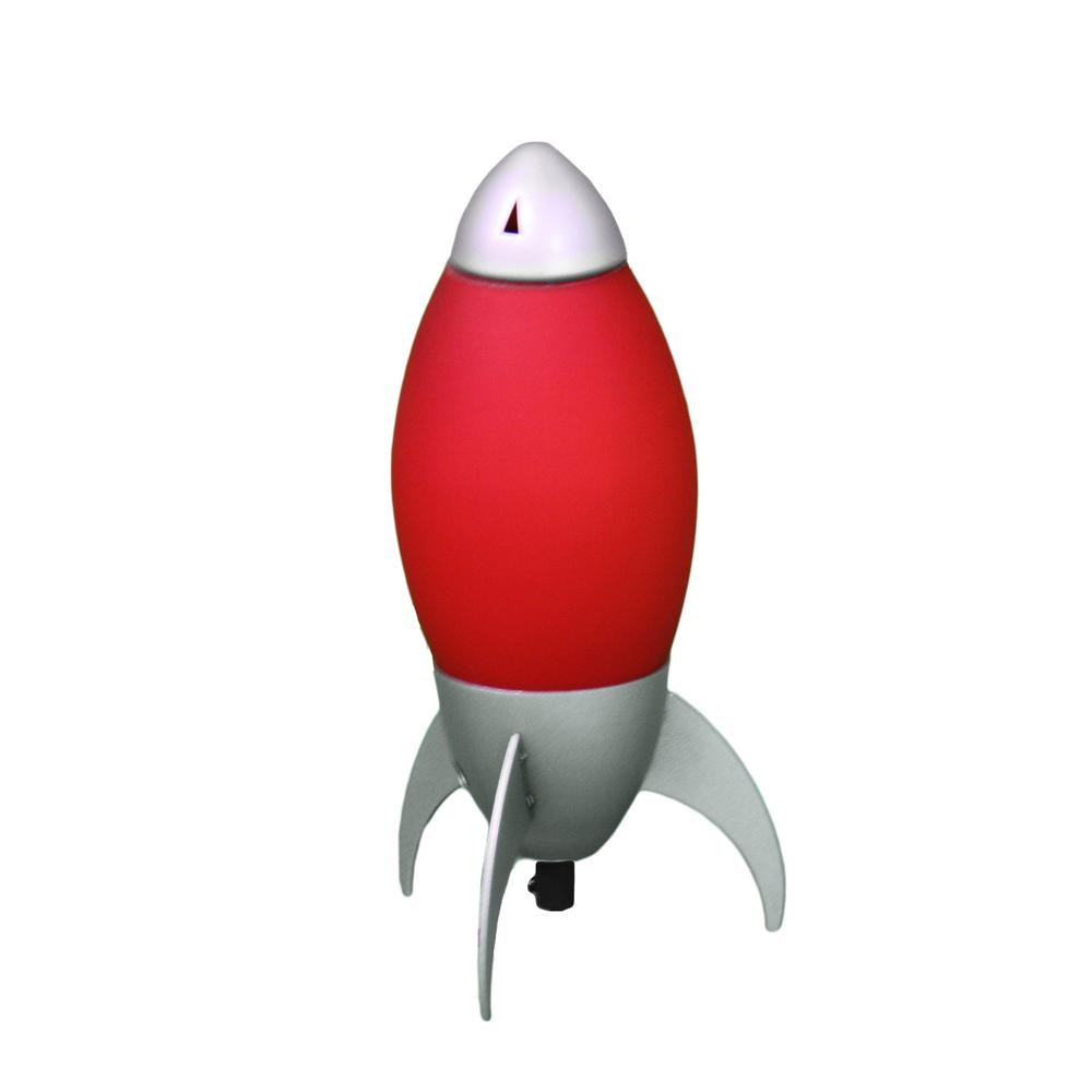 Red and Silver Rocket Shaped Table Lamp. Picture 1