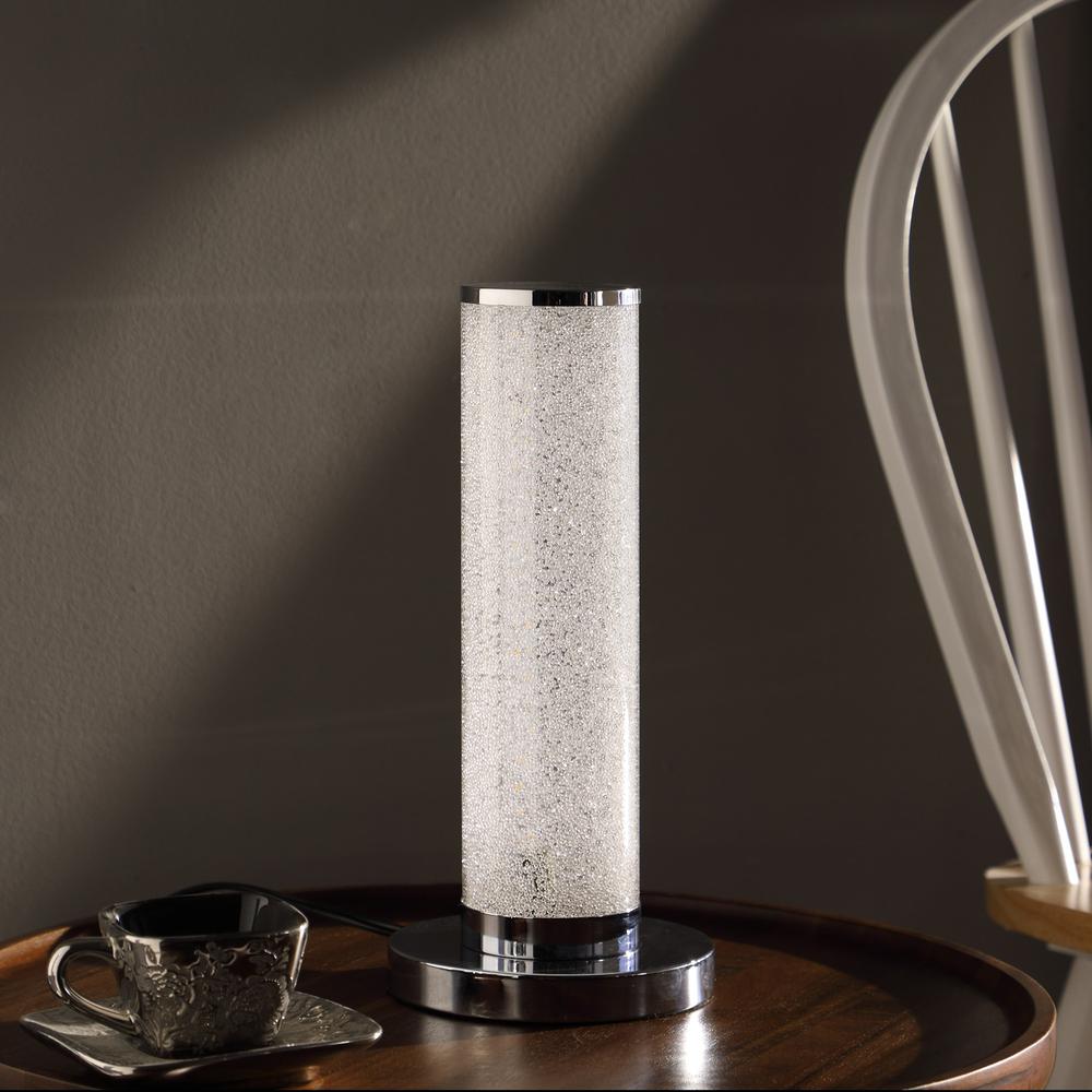 13” Modern White Sand Crystal And Steel Table Lamp. Picture 3