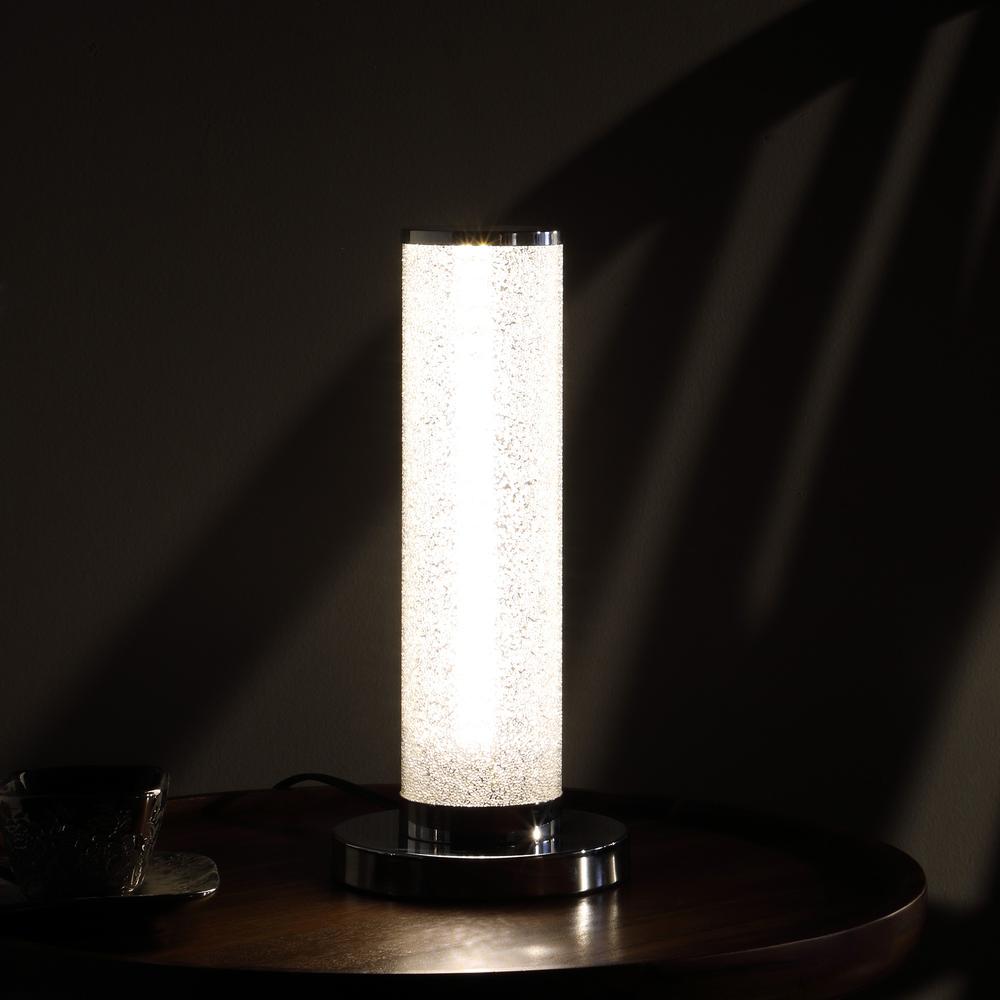 13” Modern White Sand Crystal And Steel Table Lamp. Picture 4