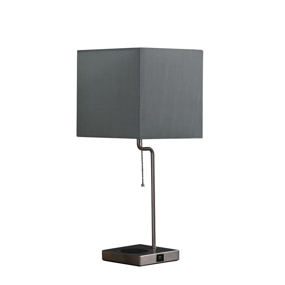 22” Industrial Square Metal Table Lamp with USB Port. Picture 1