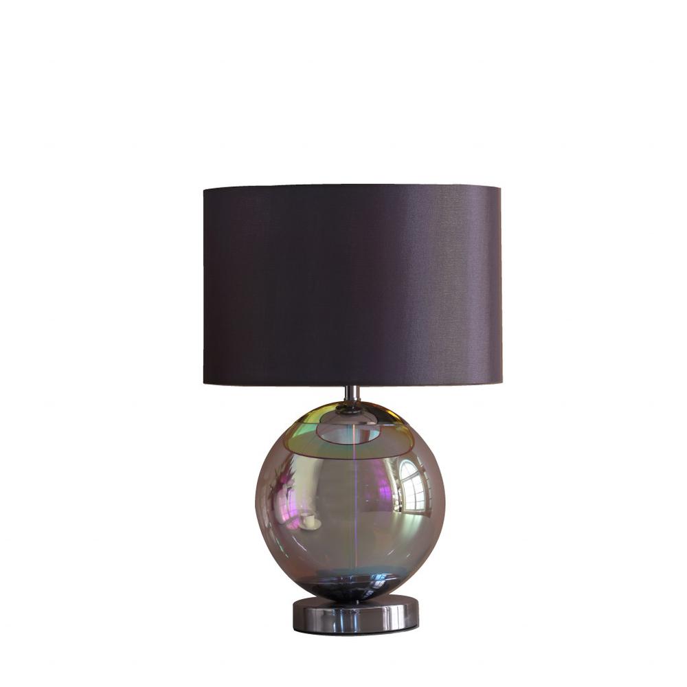 19" Iridescent Glass Globe Table Lamp With Gray Classic Drum Shade. The main picture.