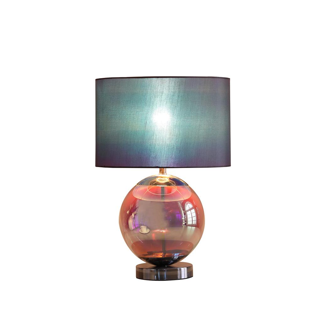 19" Iridescent Glass Globe Table Lamp With Gray Classic Drum Shade. Picture 2