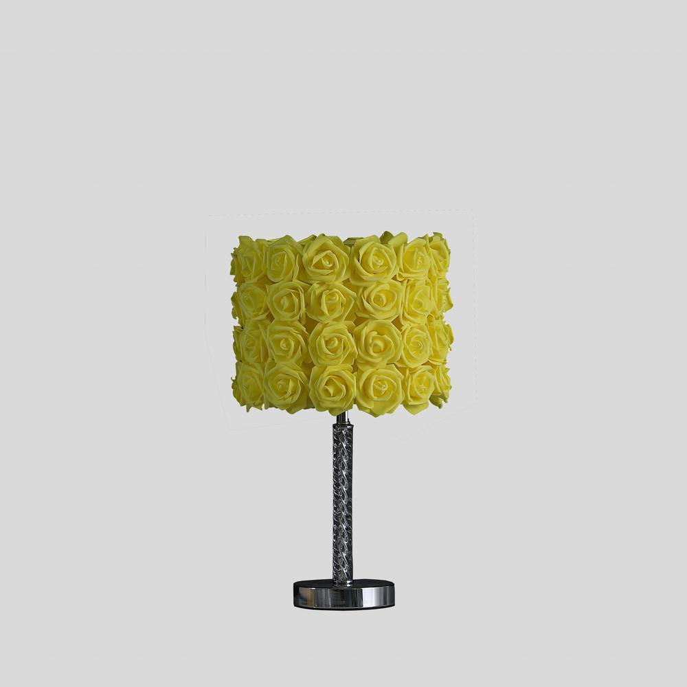 18” Yellow Roses Acrylic And Metal Table Lamp. Picture 1