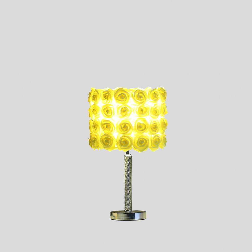 18” Yellow Roses Acrylic And Metal Table Lamp. Picture 2
